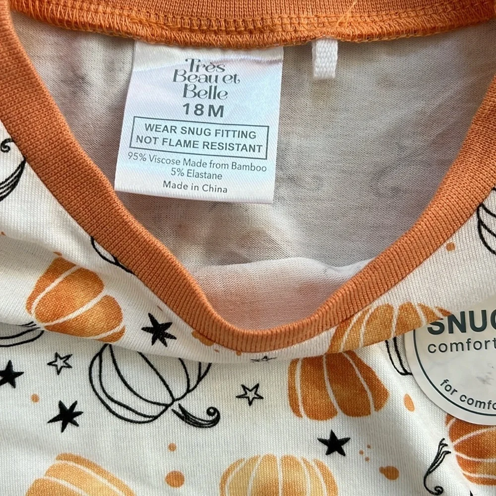 🎃 Tres Beau et Belle Toddler Boy Girl Bamboo Pajama Set 24 months Pumpkin